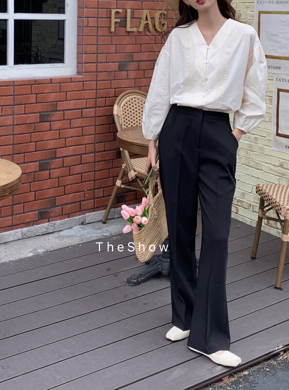 原價84.60! 早春上新!【THE SHOW】高腰時尚基礎百搭西褲(黑色排單5天)  60060-1#  CLS
