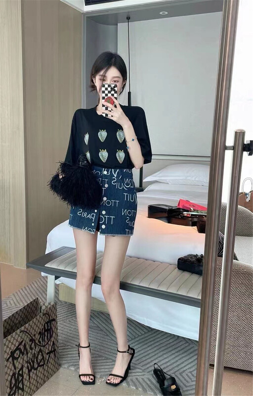 [six] Korean round neck loose and versatile short sleeve T-shirt 06257# PCZ