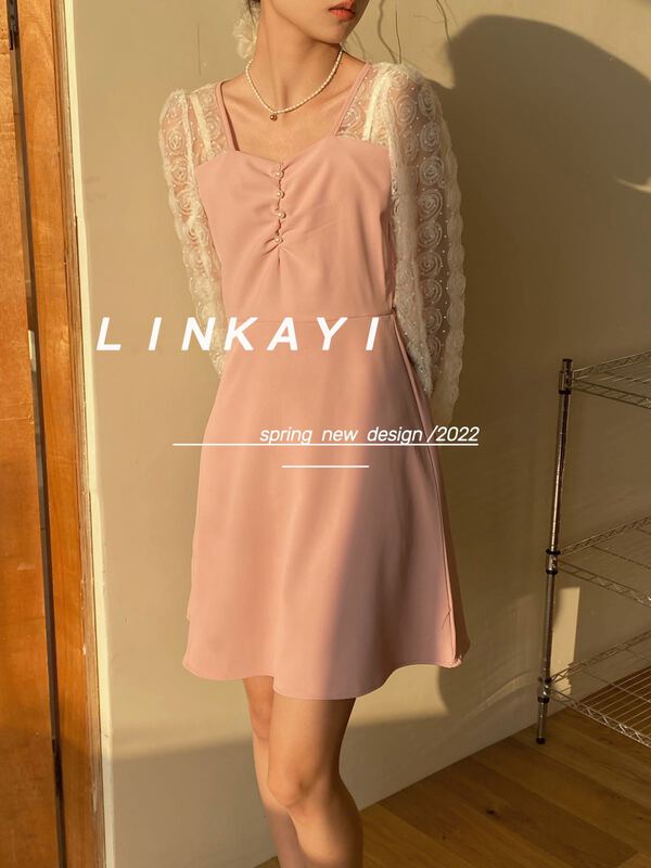 New year in early spring! [linkayi] Vintage Lace Flower stitching fake two-piece dress y20215# hjy
