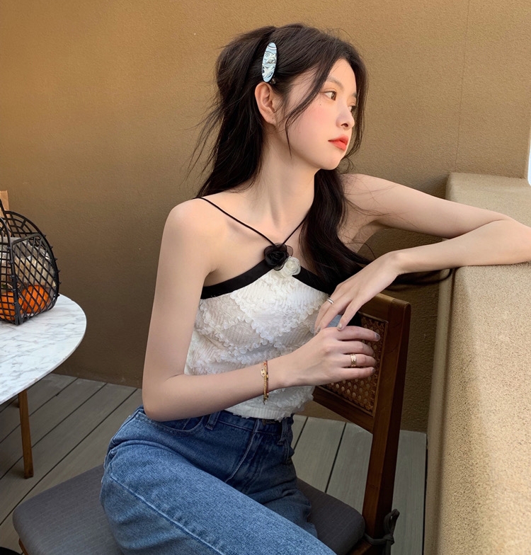 [fox] Korean contrast Camellia vest / sling 1815# WTT