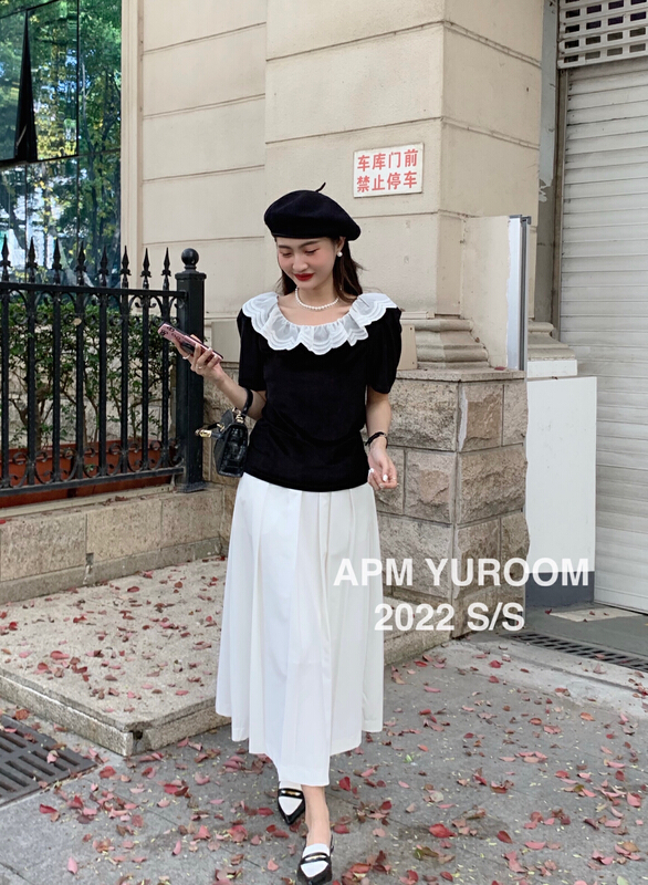 [APM yuroom] velvet lace short sleeved shirt 22827# LSL