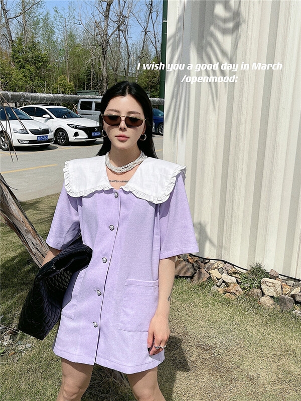 New in early summer! [open] loose doll neck lovely dress 8769# ozq