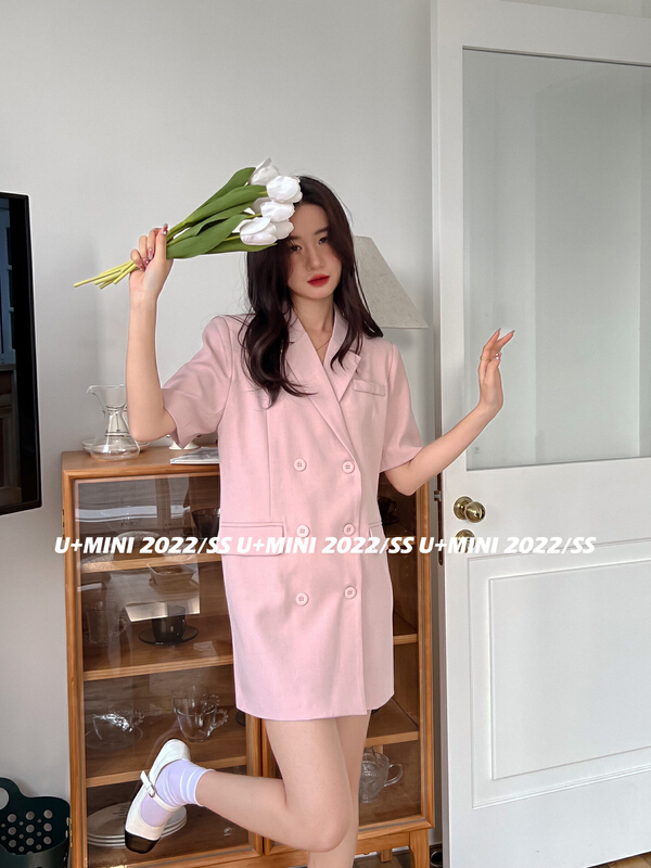 New year in early spring! [U + Mini] Korean suit design short sleeved dress d0368# WPL
