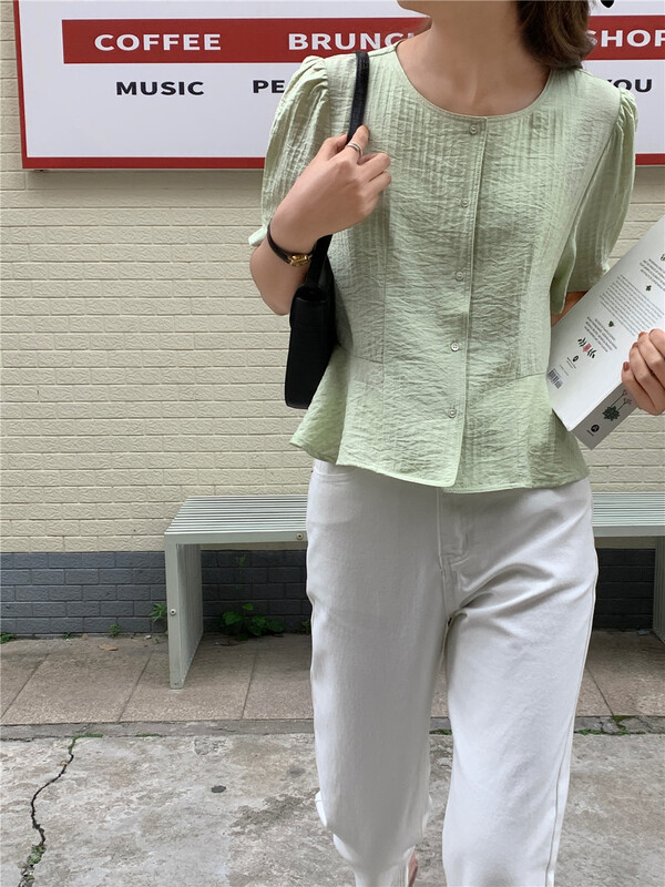 New in early summer! [feeding] Korean version simple breasted shirt 7850# cqw