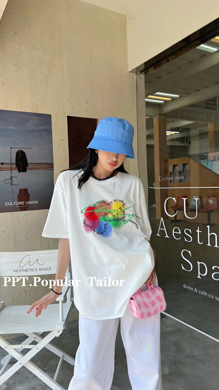 [ppt] Korean loose letter short sleeve T-shirt 6392# XYY