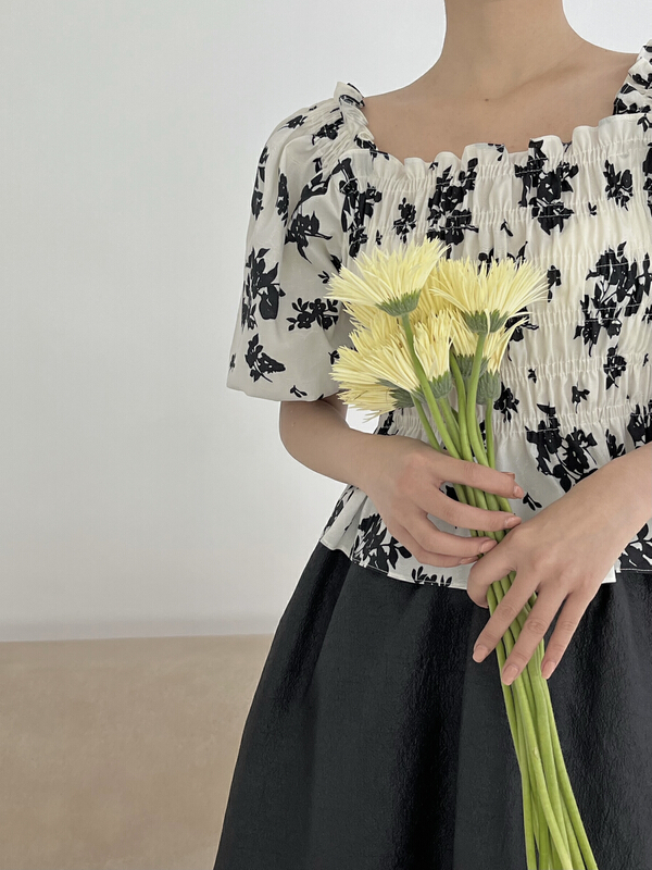 New in early summer! [new open] Vintage pleated Print Blouse fy22677# zxl