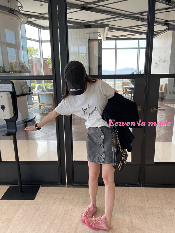 [wgwe] washable grey denim skirt 1629# PCZ with girl's sense and twisted placket