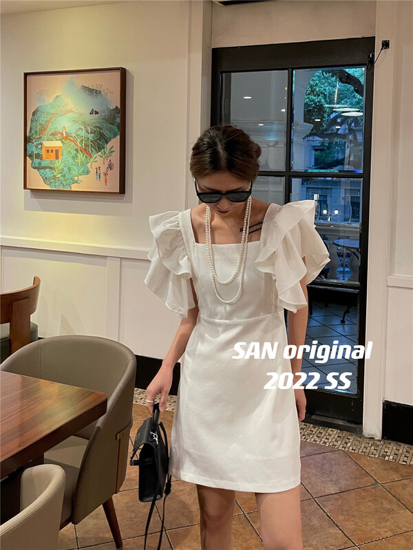 New in early summer! [San original] square neck simple comfortable slim dress (without necklace) 337# LSL