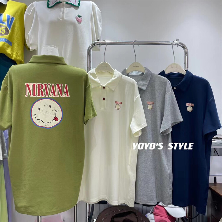 [yoyo's] Korean version front and back smiling face printed polo collar dress 8530# XYY