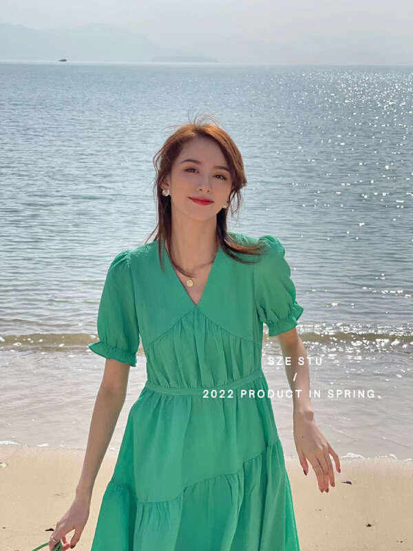 goods in stock! New year in early spring! [Sze] V-neck French romantic dress 90367# zxx