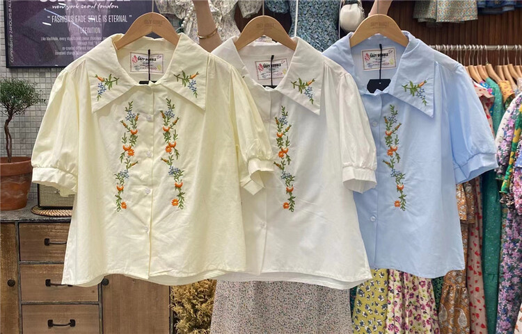 New in early summer! [N21] small fresh embroidery single breasted shirt ys1-2212# WPL