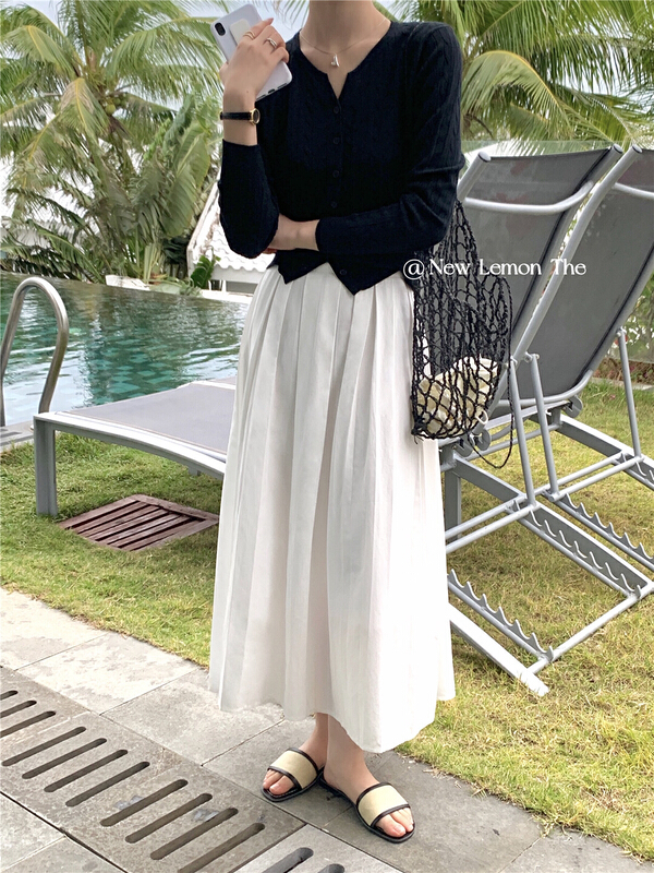 New year in early spring! [lemon green tea] Korean version simple back waist elastic skirt 2063# hjy