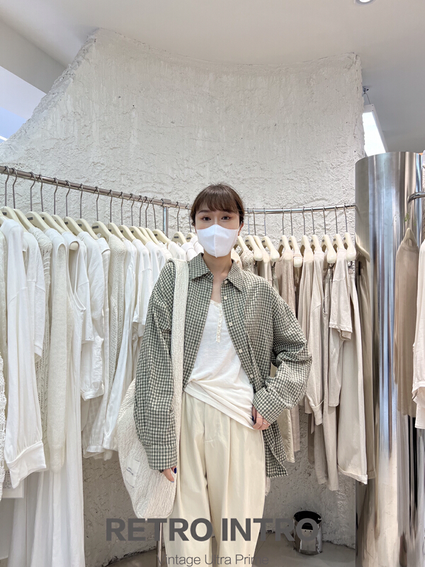 New in early summer! [Rin] Plaid loose long sleeve Vintage shirt r21115# cqw