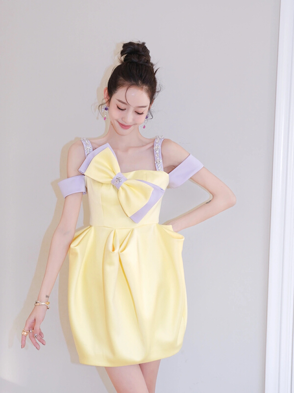New in early summer! [ala] niche design heavy industry nail bead yellow spell taro purple bud suspender dress l1360# JJ