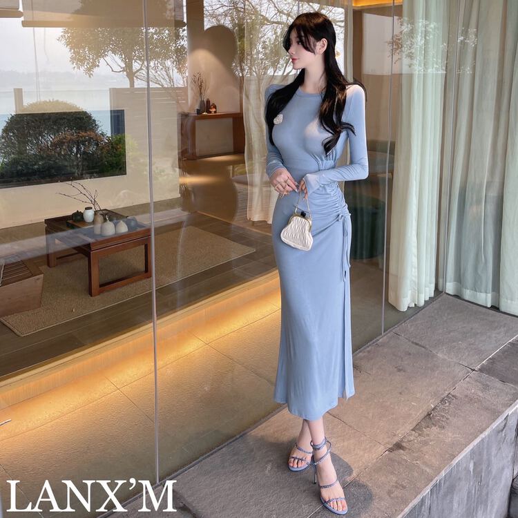 New year in early spring! [lanxm] designer's heart-shaped diamond waist hollowed out drawstring dress (with love) 18005# JJ