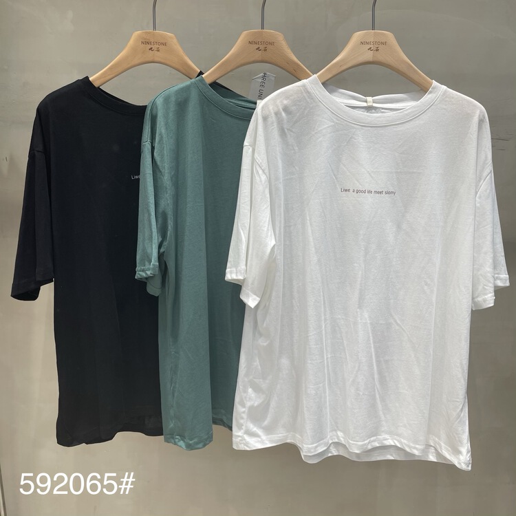 [fabric] Korean round neck comfortable short sleeve T-shirt 592065# L