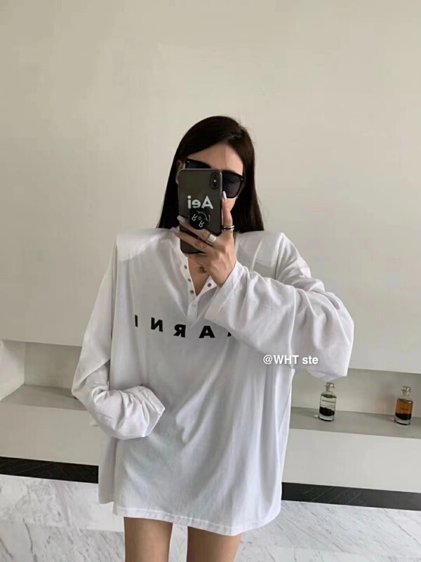 [wht] Korean alphabet printed shoulder pad long sleeve T-shirt ys1-4069# WTT