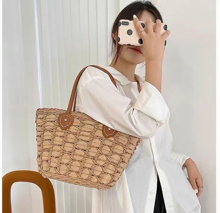 [9:00pm] fashionable textured straw paper large capacity shoulder bag 6633# LSL