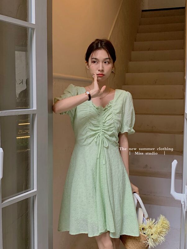 [miss miss miss home] chest drawstring Jacquard Dress l6608# zjy
