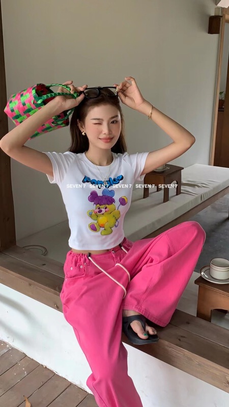 New in early summer! [seven 7] simple casual doll print short sleeve T-shirt 8163# WTT