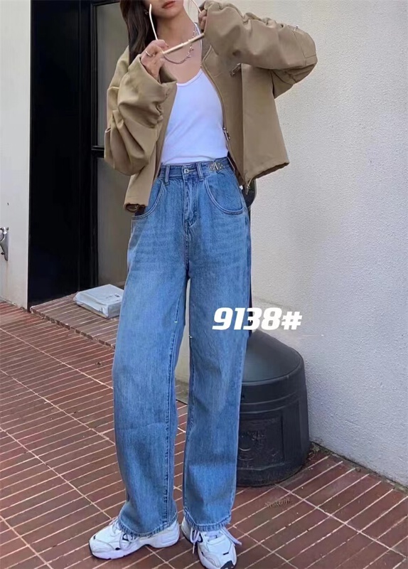 [AI x2 denim] Korean version versatile high waist mopping jeans 6911# hjy