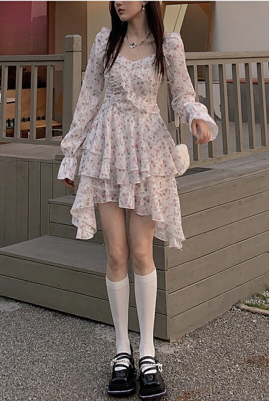 New year in early spring! [w design] Korean floral irregular Ruffle Dress 48711# WPL