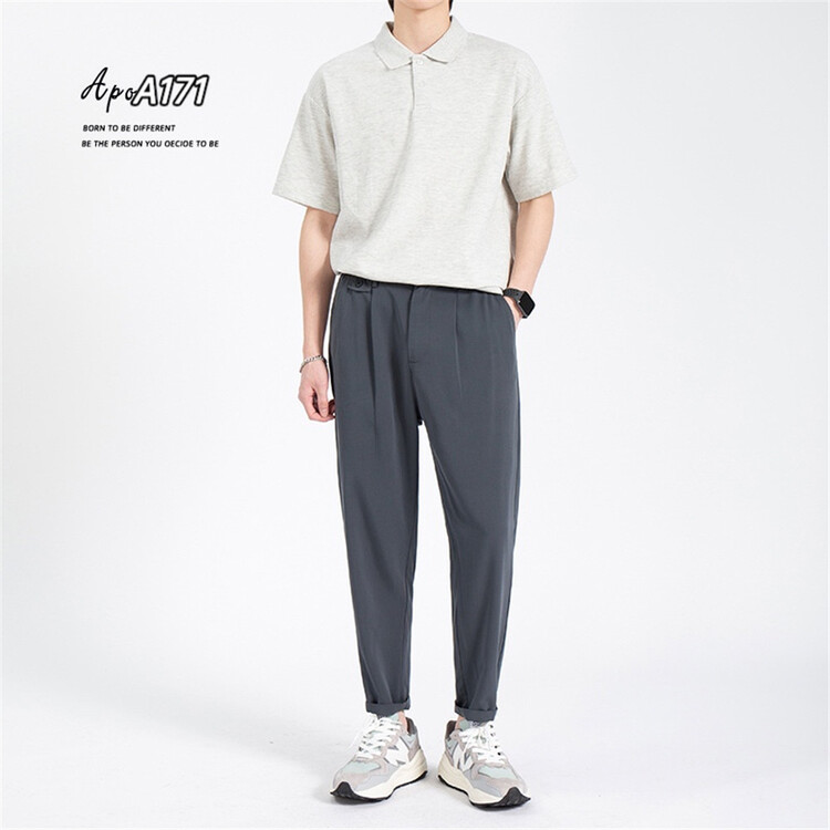 New year in early spring! [apo] simple solid color single button casual pants a171# ZZL