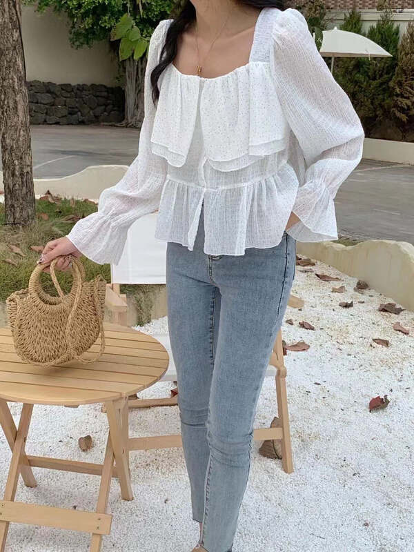 New year in early spring! [ul-2] Korean Vintage wave point chiffon shirt 6008# JJ