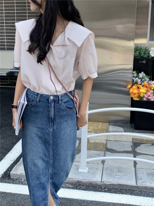 [Linai] Korean style versatile bubble sleeve shirt 221f010# zxx