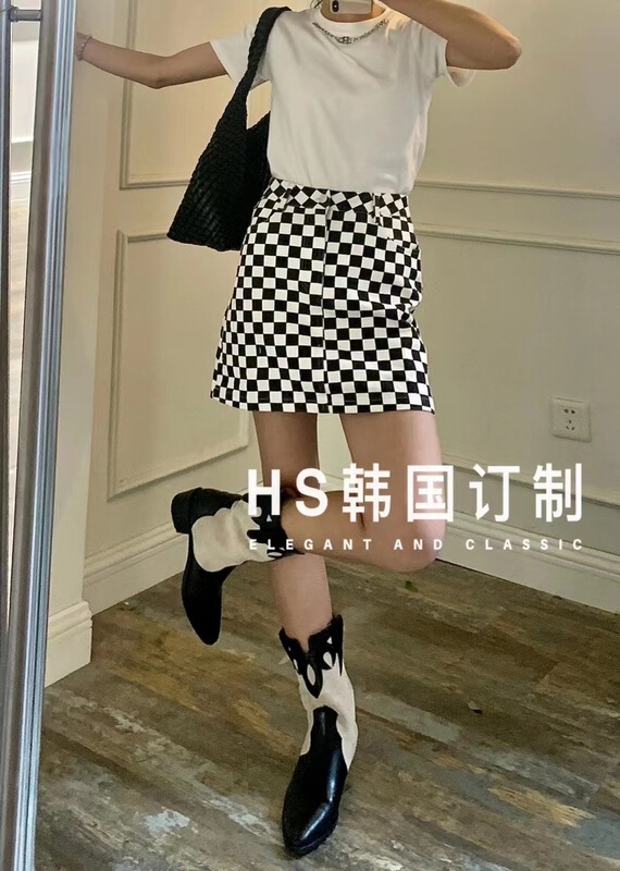 初夏上新!【HS韓國定製】年輕化時髦棋盤格短款牛仔半身裙  9862#  HJY