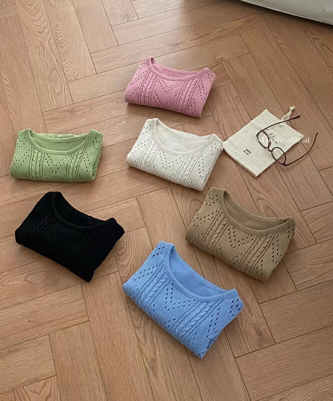 goods in stock! [love] Korean chic hollow out short sleeve sweater m0593# HBx