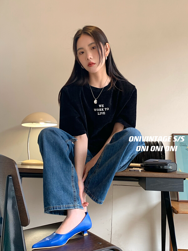 [onivinage oni] crew neck versatile print Casual Short Sleeve T-shirt vh222t5017# zxl
