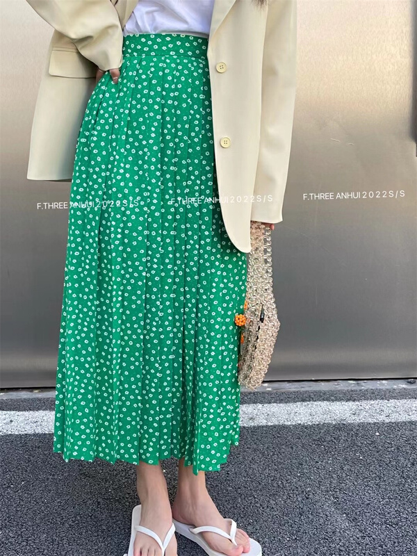 goods in stock! New year in early spring! [f.three] high waist retro pleated skirt 87186# XJ