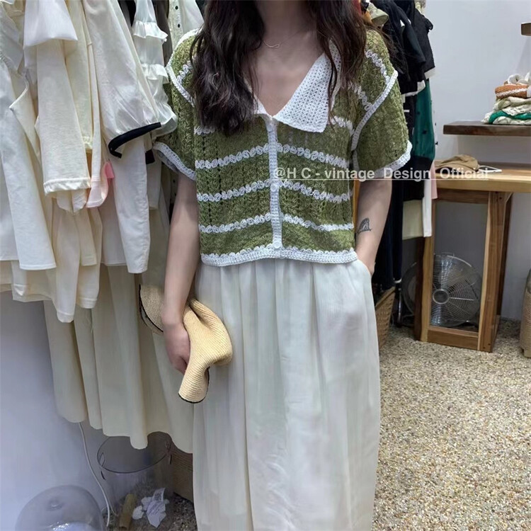 [hc-vintage] Korean single breasted color matching comfortable shirt (shirts only) 2113# L