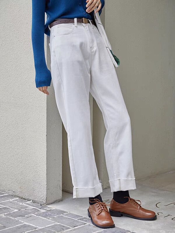 Original price 39.48! Shangxin! [jiajiatmmt Muli] wide legs with rough edges, thin and versatile jeans (with belt) 9051# L
