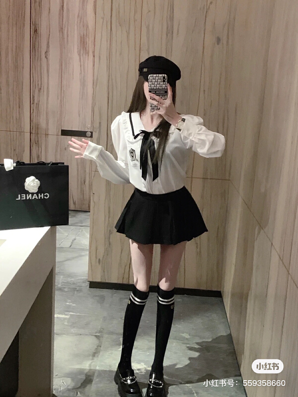 New in early spring! [LINNA] College Style Wooden Ear Aging Shirt (with Bow) 6892# ZXX