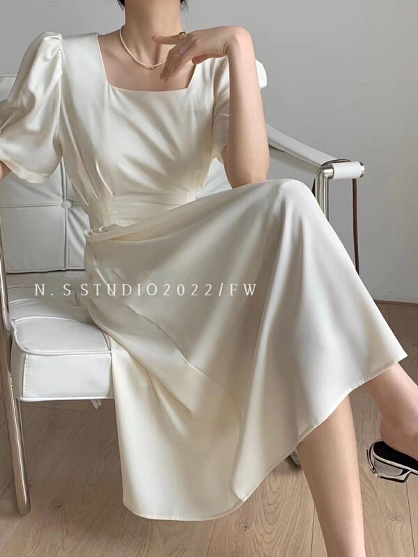 [N.S] Hepburn style square neck waist dress 1235# WPL