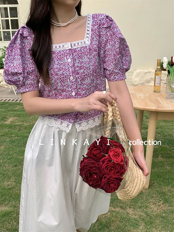 New in early summer! [linkayi] Korean Ladies' floral Shorts Shirt 22303# hjy
