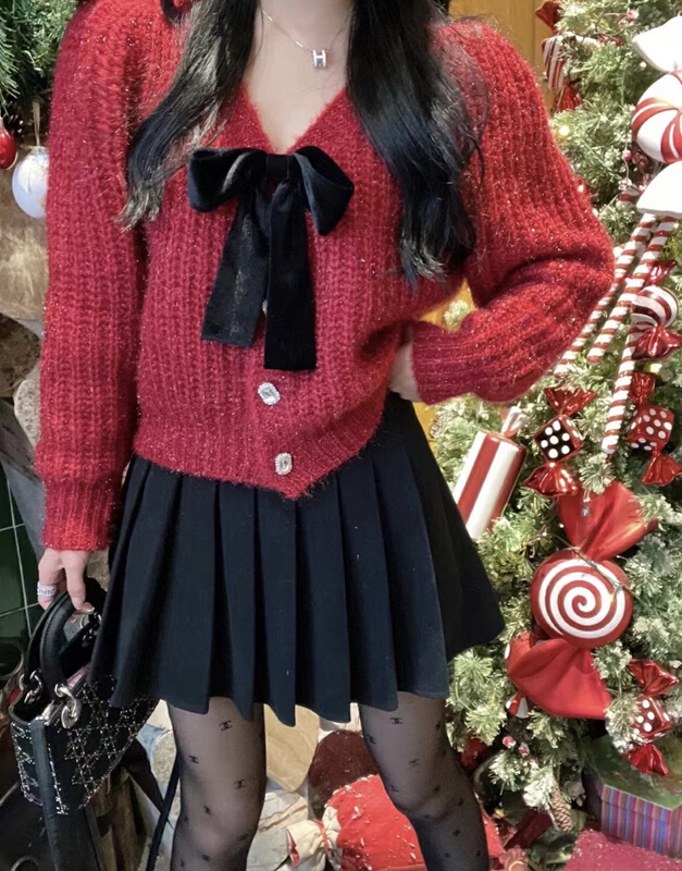 Original price 99.26! New year in early spring! [JH] Xiaoxiang sweater cardigan + suit pleated skirt suit (with Brooch) 40724# hjy