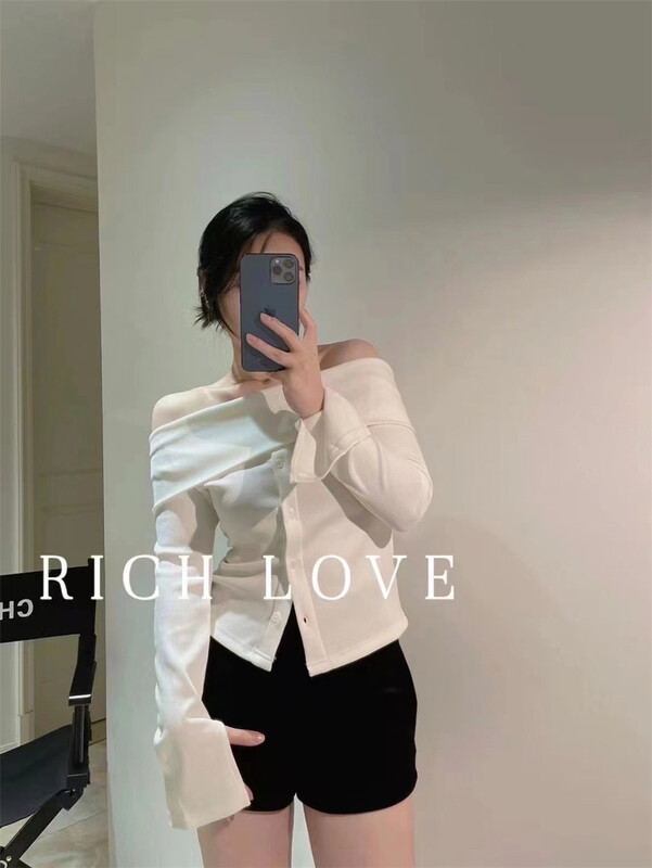New year in early spring! [rich love] net red back lace up one shoulder shirt 8096# WPL