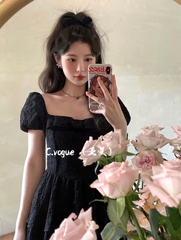 [c.vogue] French Vintage square neck dress 2880# PCZ
