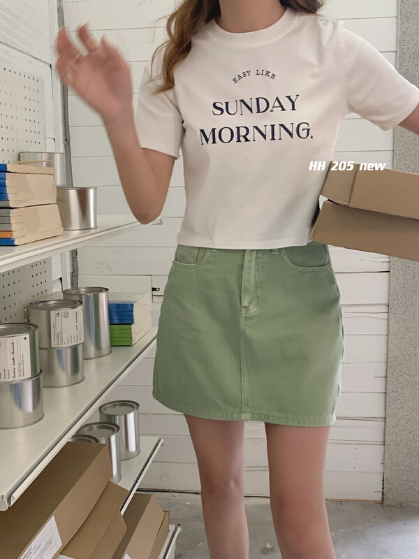 New in early summer! [HH] high waist short versatile letter short sleeve T-shirt 205# L