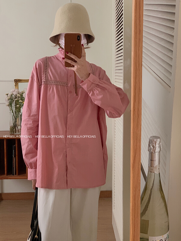 Original price 59.78! New year in early spring! [hey Bella] simple solid color versatile shirt h2208# ll