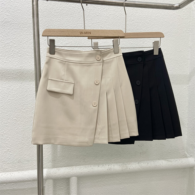 New in early summer! [w.min] Korean fashion breasted pleated skirt 1022# CLS