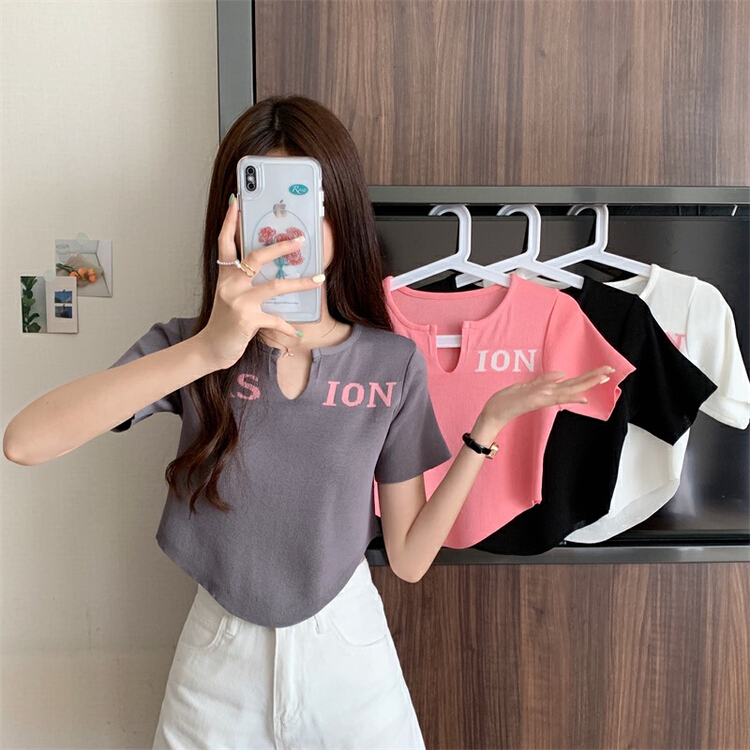[f · P] fashion small V-neck letter jacquard irregular sweater 25047# HBx