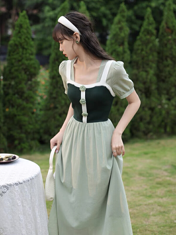 [L.L studio] tea break square collar slim dress 71114# PCZ