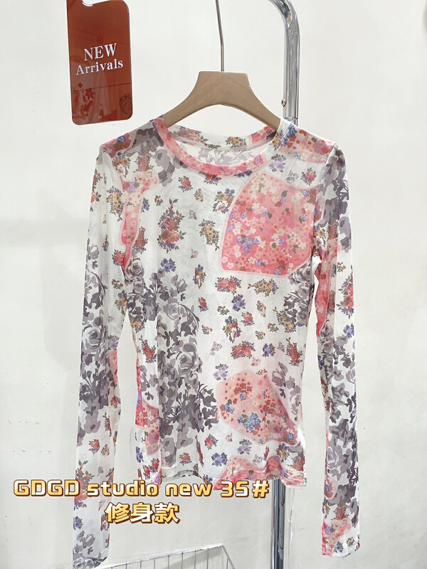 [Yuanxi · elements] French floral sunscreen mesh bottom shirt 35# WTT