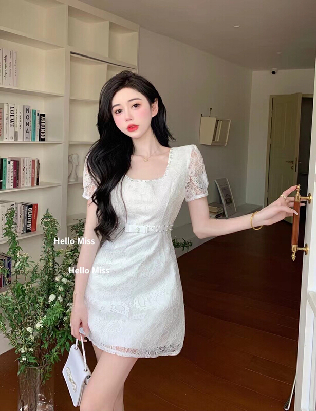 goods in stock! New in early summer! [Hello Miss] lace U-neck short sleeved dress (dress only) ys1-809# PCZ