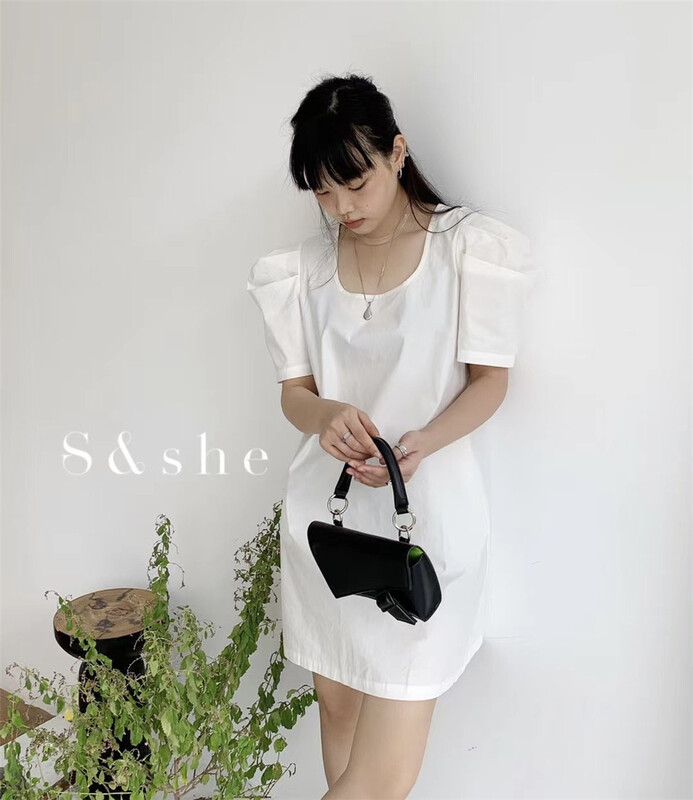 New in early summer! [she] Korean bubble sleeve square neck dress 1164a# XJ