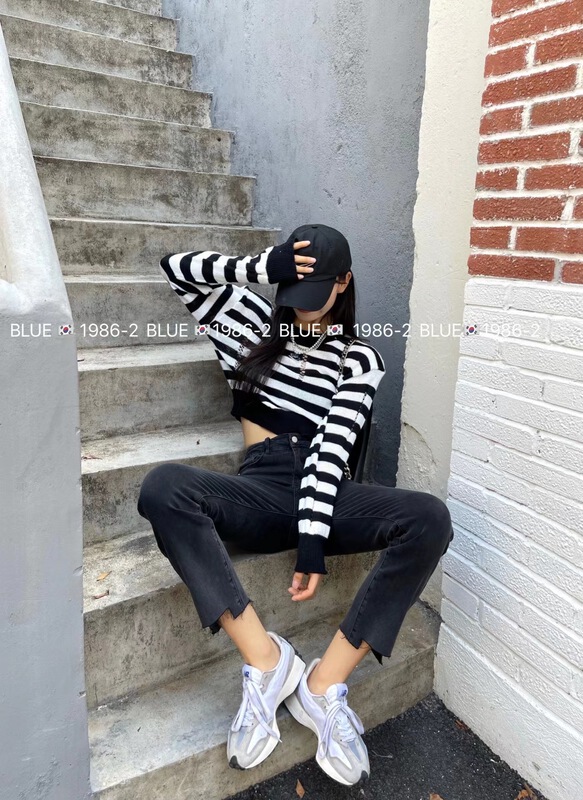 [blue] Korean version of nine cigarette tube jeans 1986# hjy